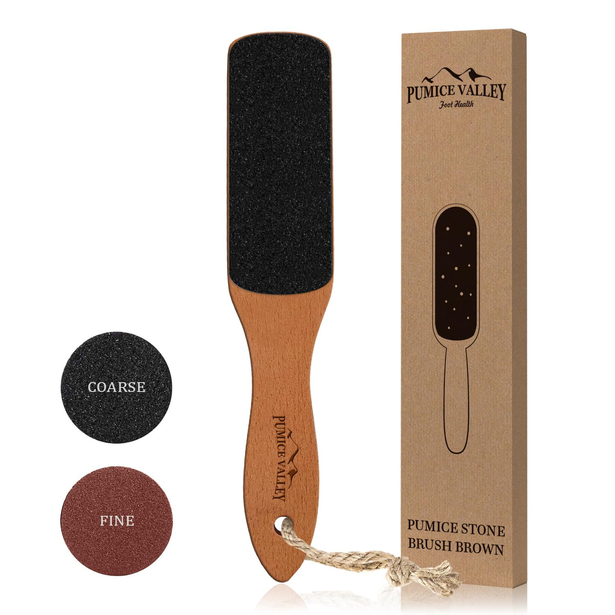 Pumice Valley foot file handle for an ergonomic grip and easy callus removal at home.