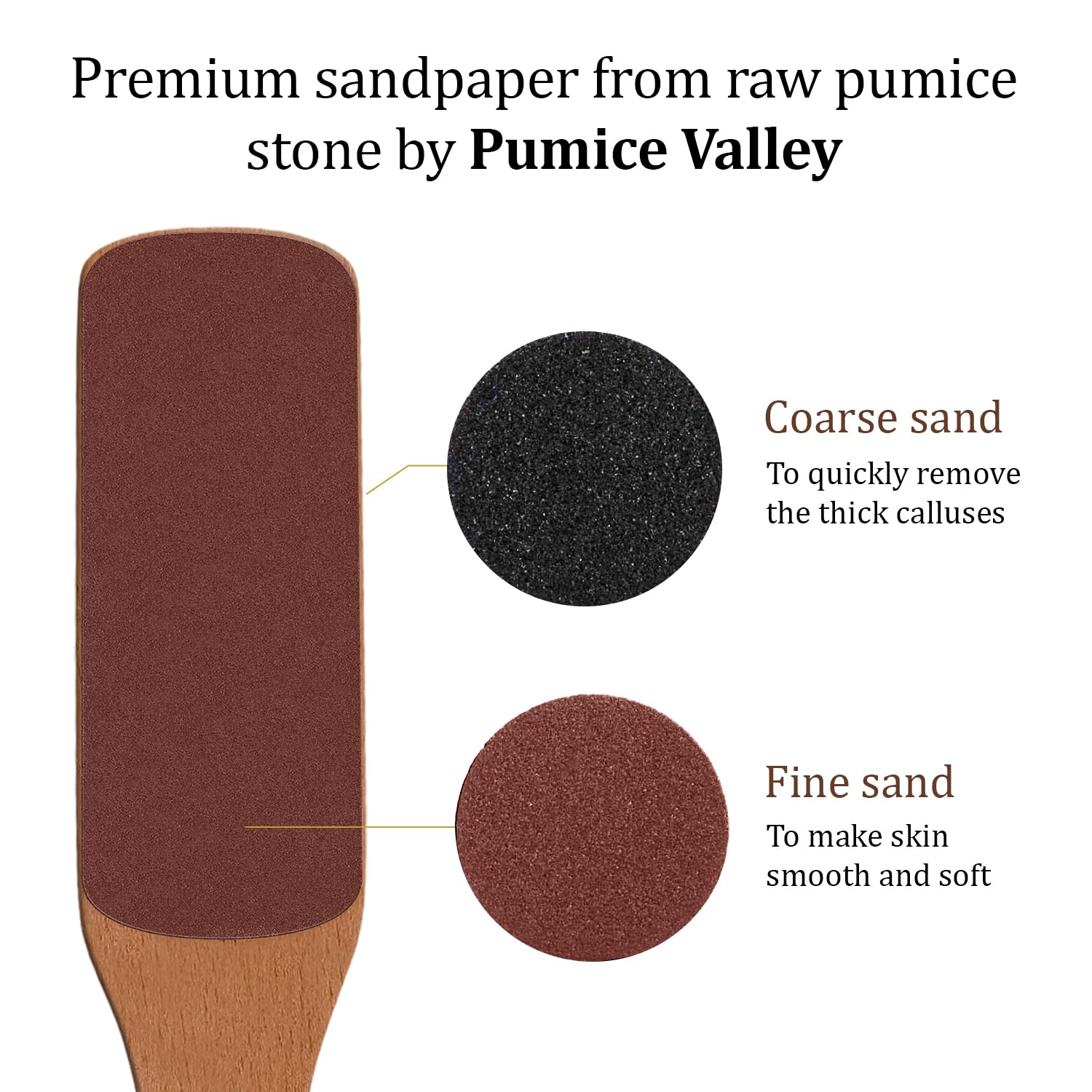 Pumice Valley wooden handle offering a comfortable grip during exfoliation sessions.