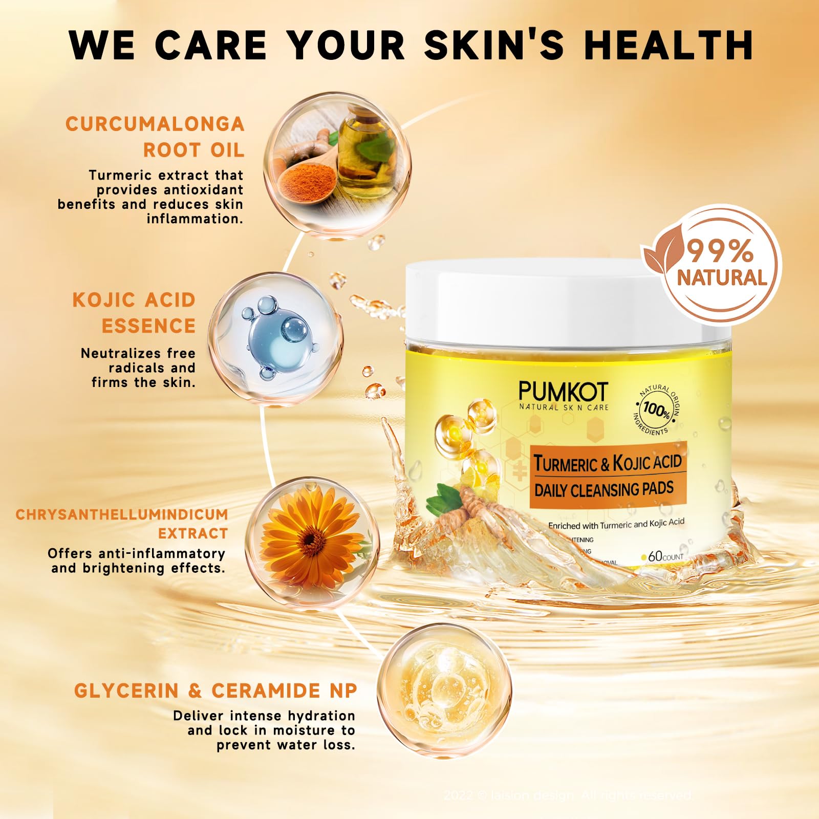 Pumkot texture close-up of turmeric kojic cleansing pads showing gentle exfoliation potential