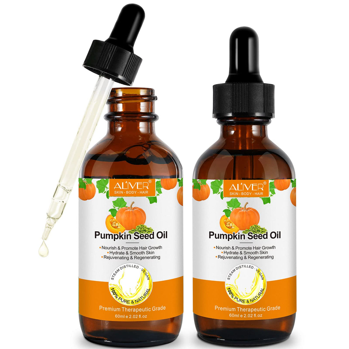 Pumpkin Seed Oil bottle top view for pure scalp nourishment.