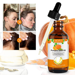 Pumpkin Seed Oil haircare application shows scalp nourishment and moisture.