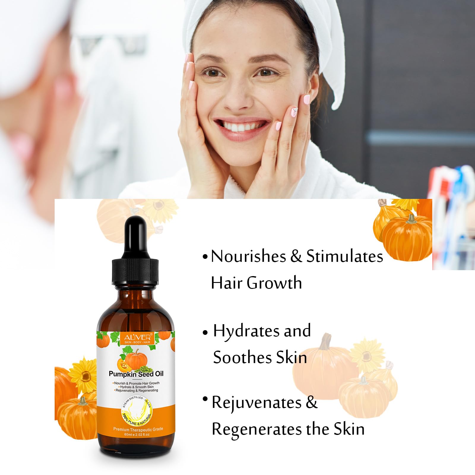 Pumpkin Seed Oil ingredients close-up highlighting natural vitamins.