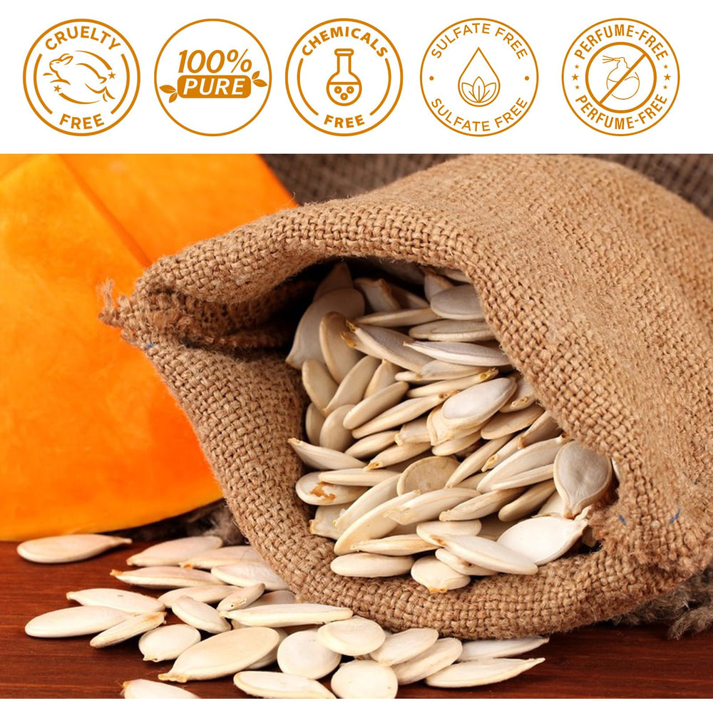 Pumpkin Seed Oil scalp massage demonstrates deep conditioning.