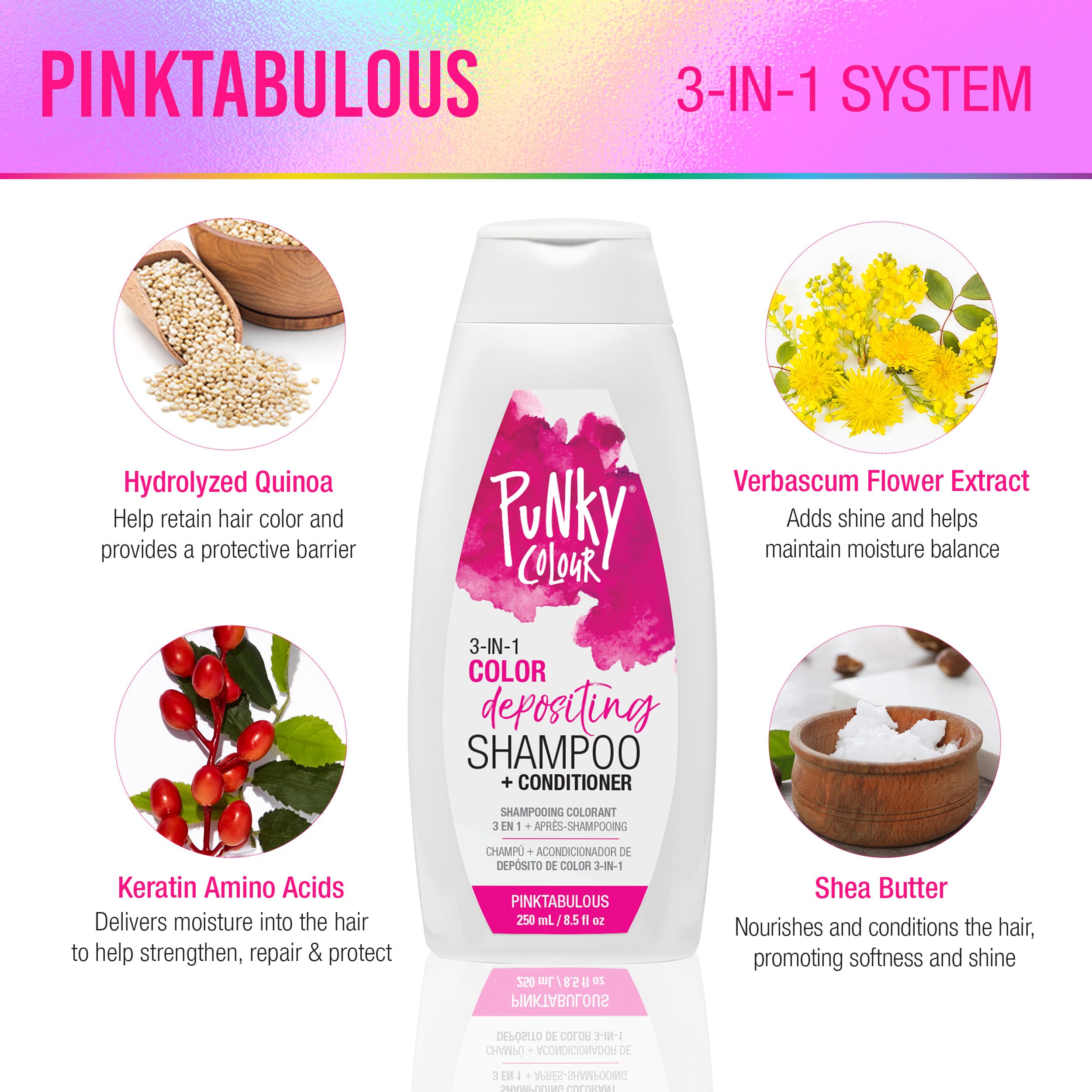 Punky Colour 3-in-1 closeup reveals argan oil and moisturizing benefits.