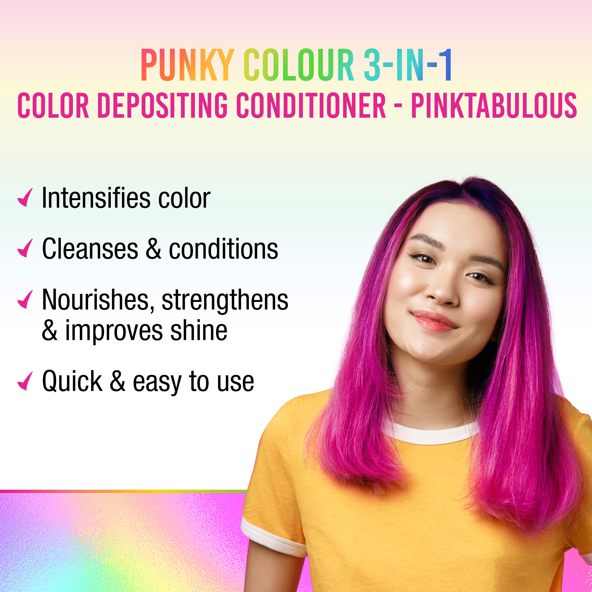 Punky Colour 3-in-1 color-depositing cleanser action shot suggests refreshed hue.
