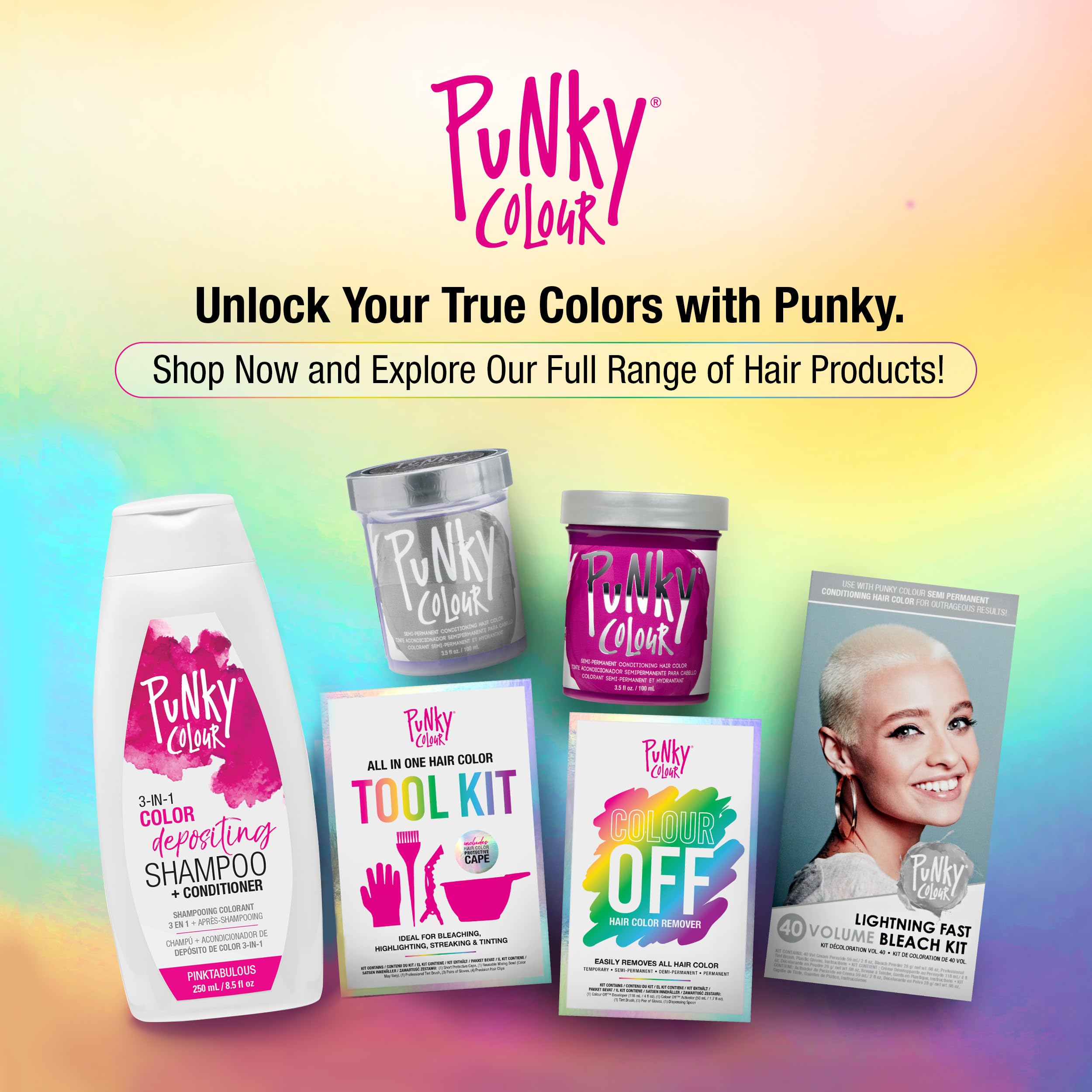 Punky Colour 3-in-1 pump-bottle demonstrates easy application on damp hair.