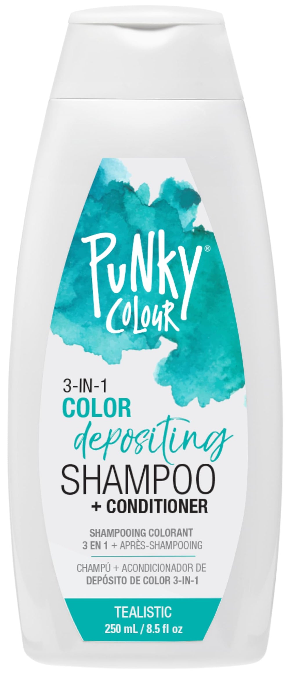 Punky Colour 3-in-1 Tealistic bottle pour demonstrates quick cleansing and color deposit.