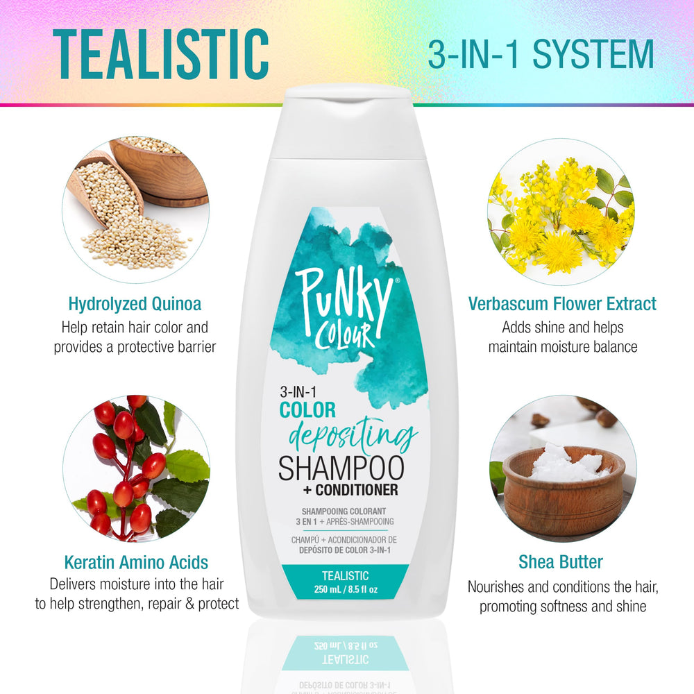 Punky Colour 3-in-1 Tealistic conditioner texture highlights softening benefits.