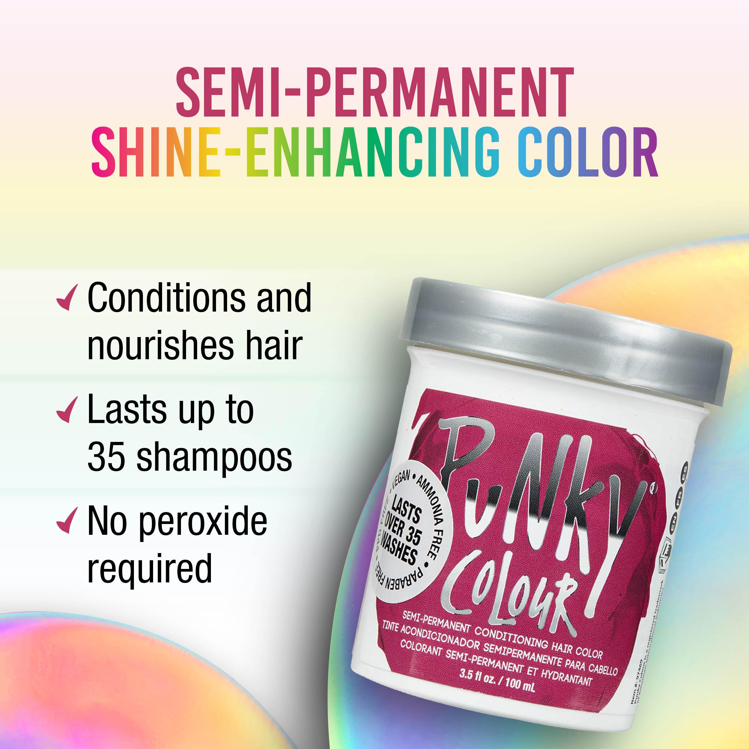 Punky Rose Red application brush ensures even tint for salon-like results at home.