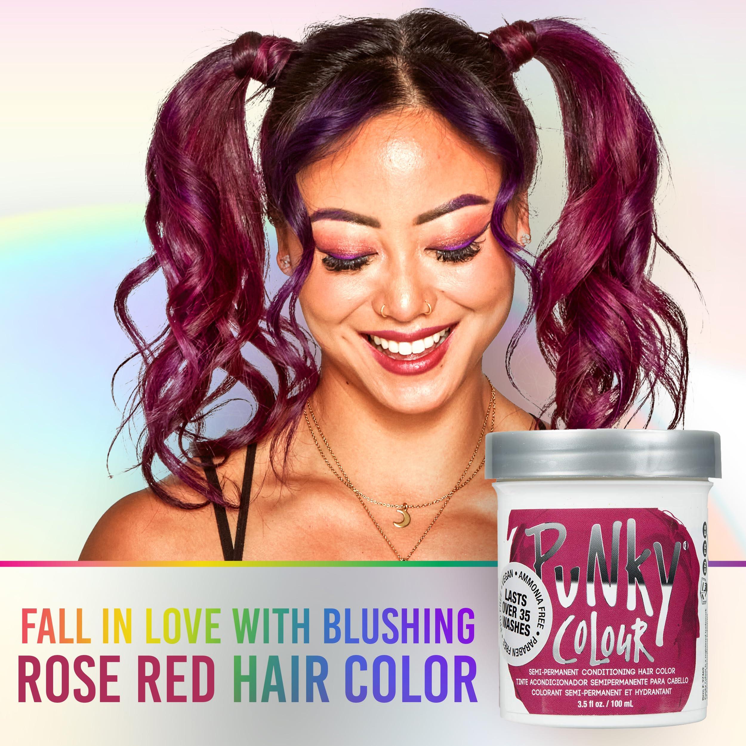 Punky Rose Red hair ends silky close-up shows smooth, frizz-free color care.
