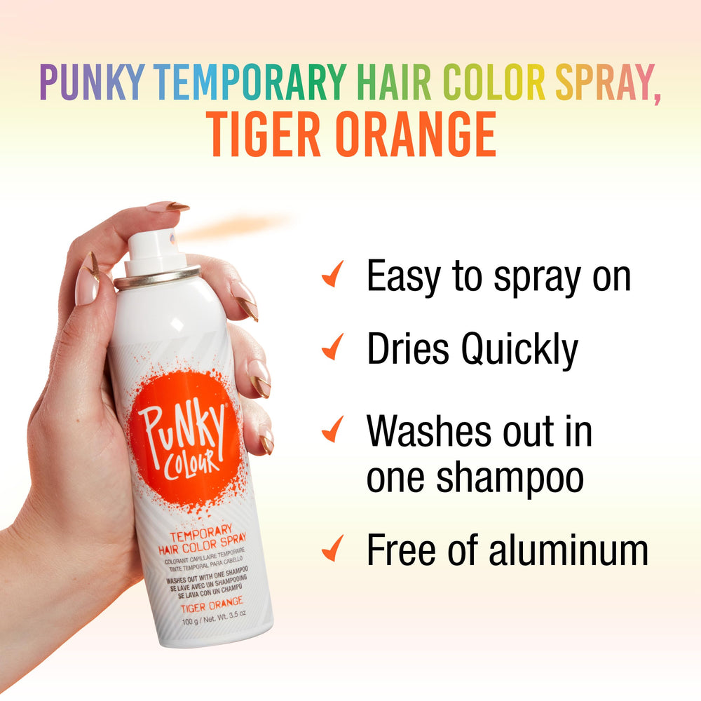 Punky Tiger Orange spray application demonstrates subtle roots or bold streaks.