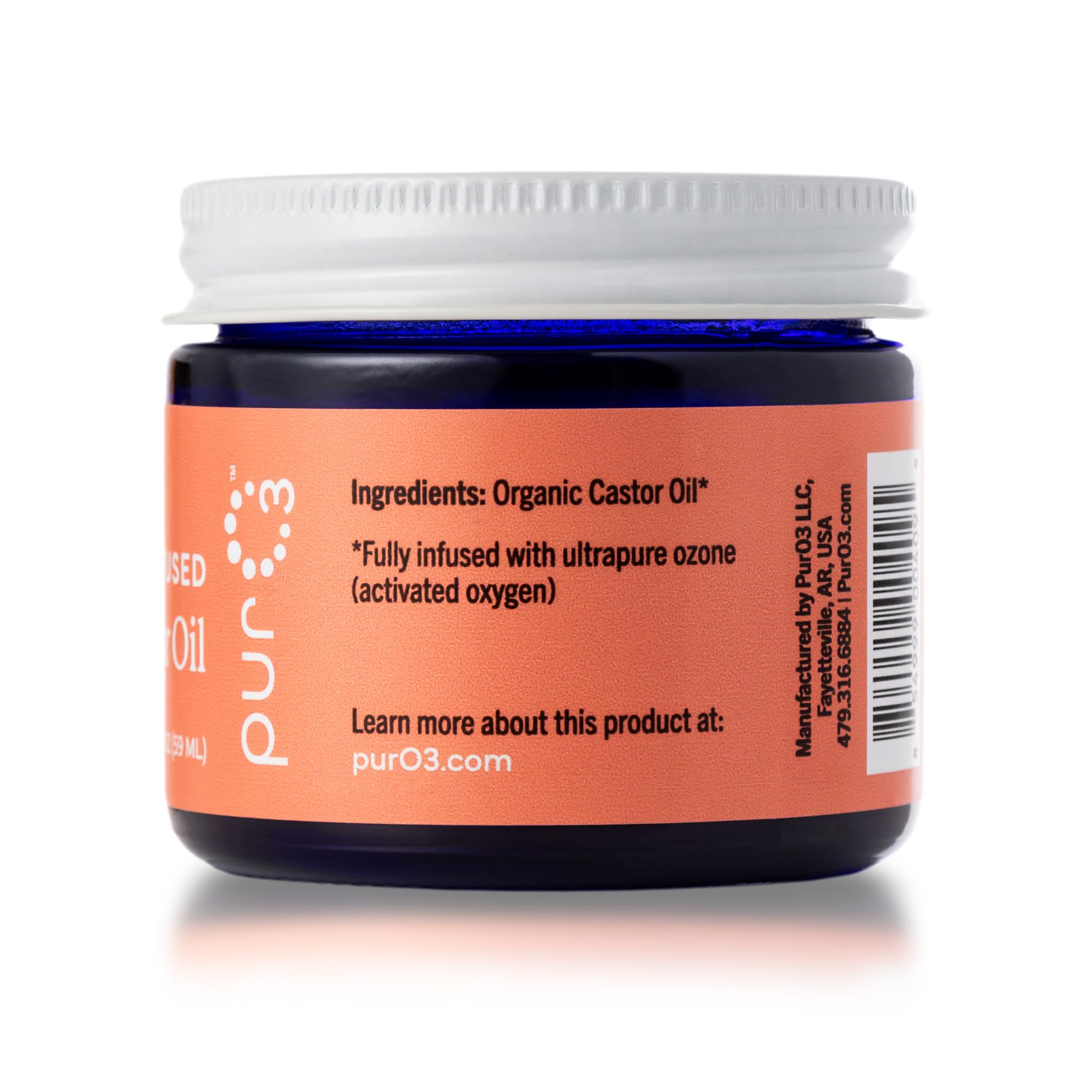 PurO3 ozonated castor oil glass jar emphasizes premium packaging