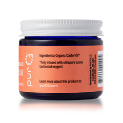 PurO3 ozonated castor oil glass jar emphasizes premium packaging