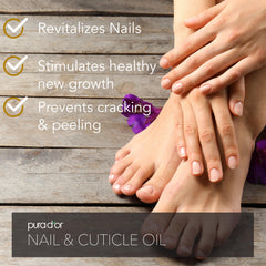 PURA D'OR acrylic-friendly cuticle oil soothing dry nail beds during gel maintenance.