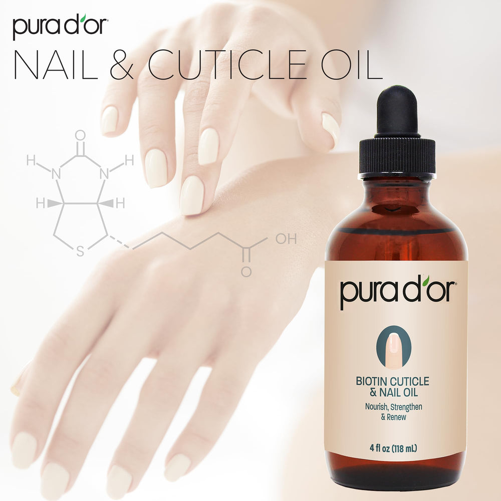 PURA D'OR almond milk cuticle oil bottle delivering hydration for healthier nails.