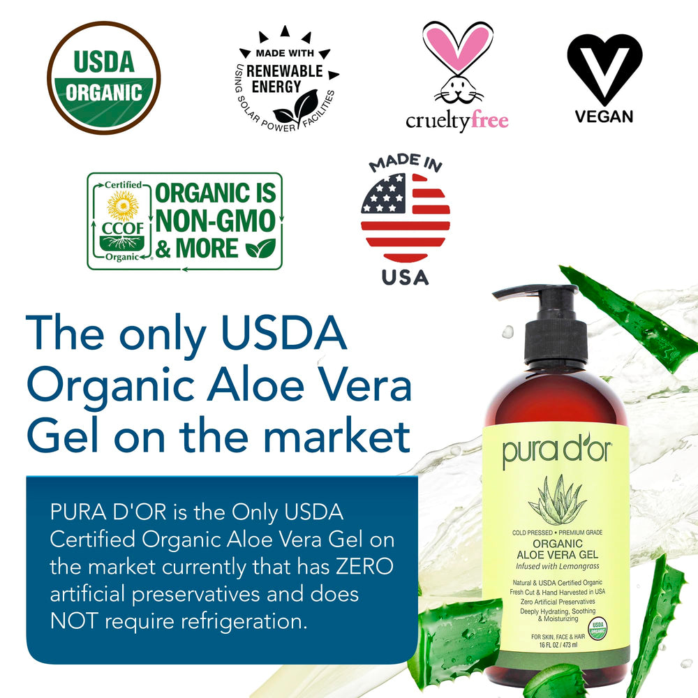 PURA D'OR Aloe Vera Gel being applied to forearm for skincare routine