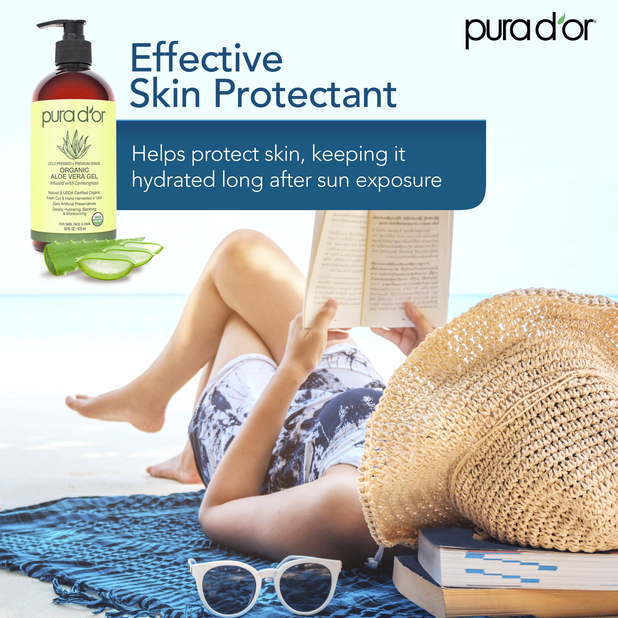 PURA D'OR Aloe Vera Gel applied to hair for softness and shine