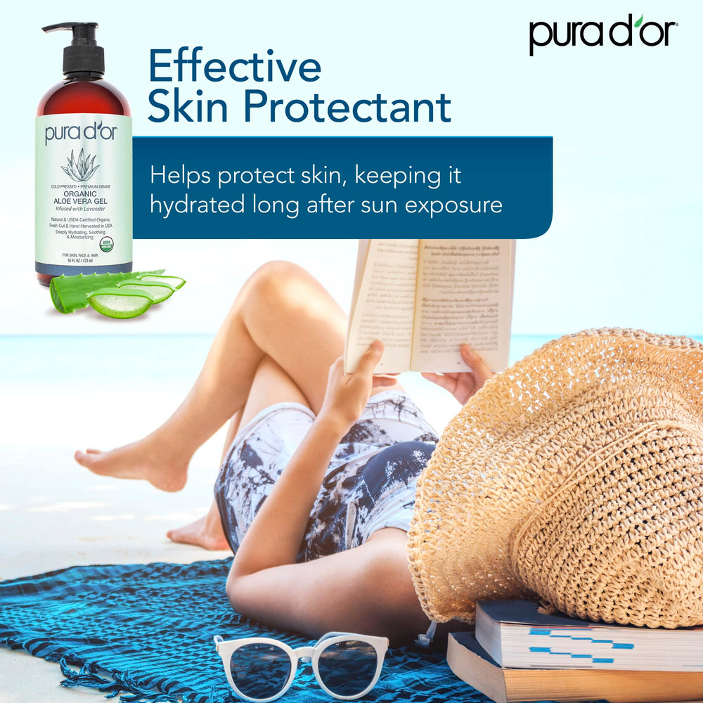PURA D'OR Aloe Vera Gel Lavender hydration on skin for daily nourishment
