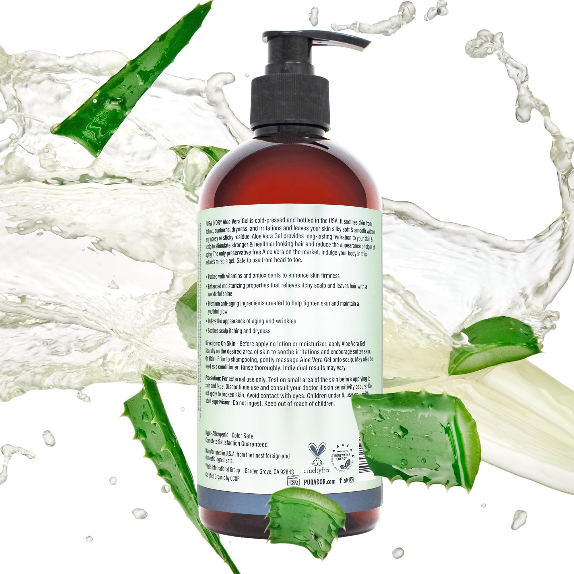 PURA D'OR Aloe Vera Gel Lavender applying to skin for after-sun relief