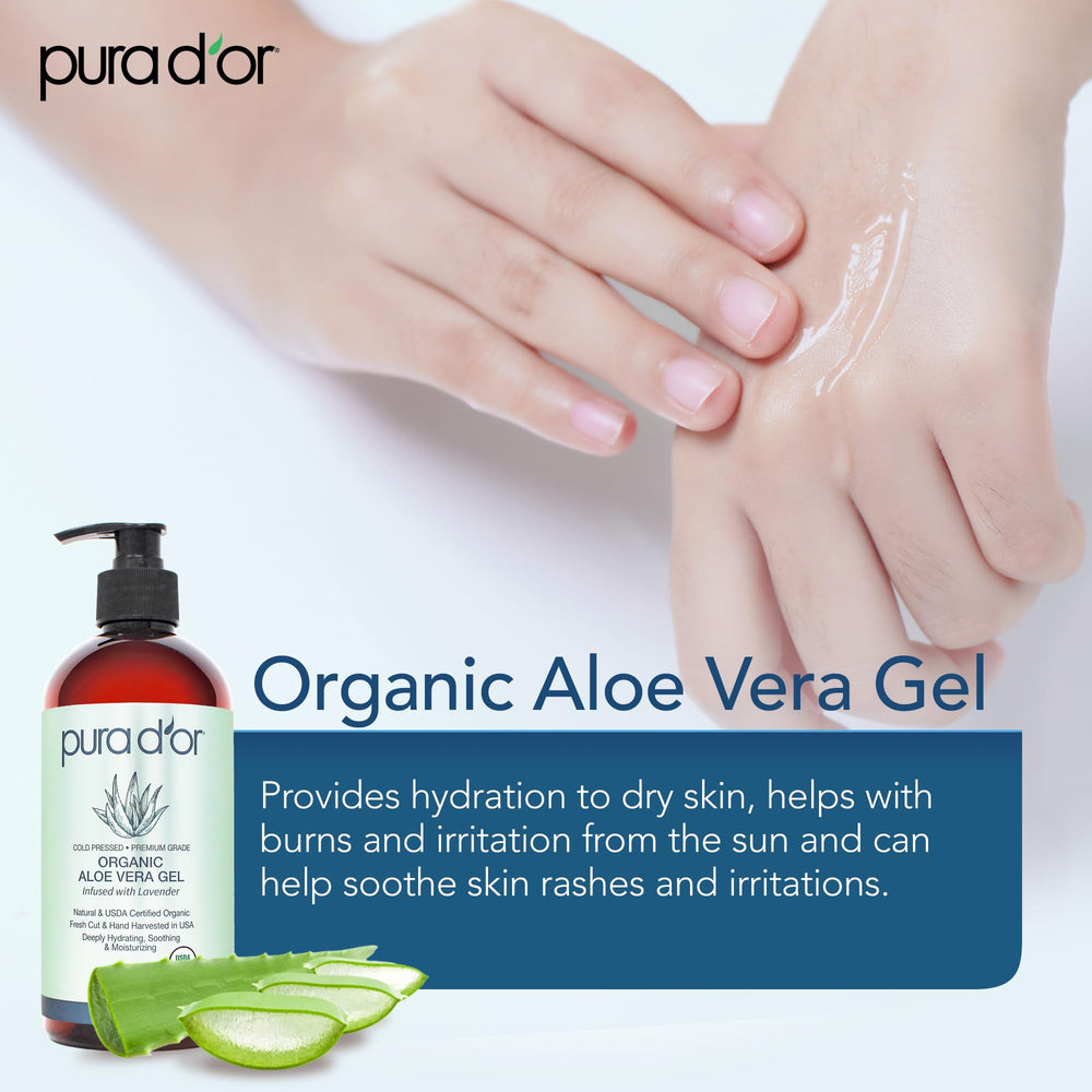 PURA D'OR Aloe Vera Gel Lavender gel texture on skin, non-sticky feel