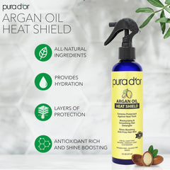 PURA D'OR Argan Oil Heat Shield application on hair shows leave-in protection.