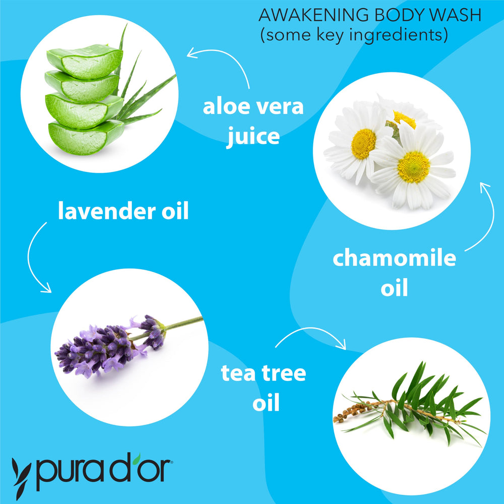 PURA D'OR Awakening Body Wash in-hand foam highlights soothing hydration