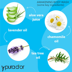 PURA D'OR Awakening Body Wash in-hand foam highlights soothing hydration