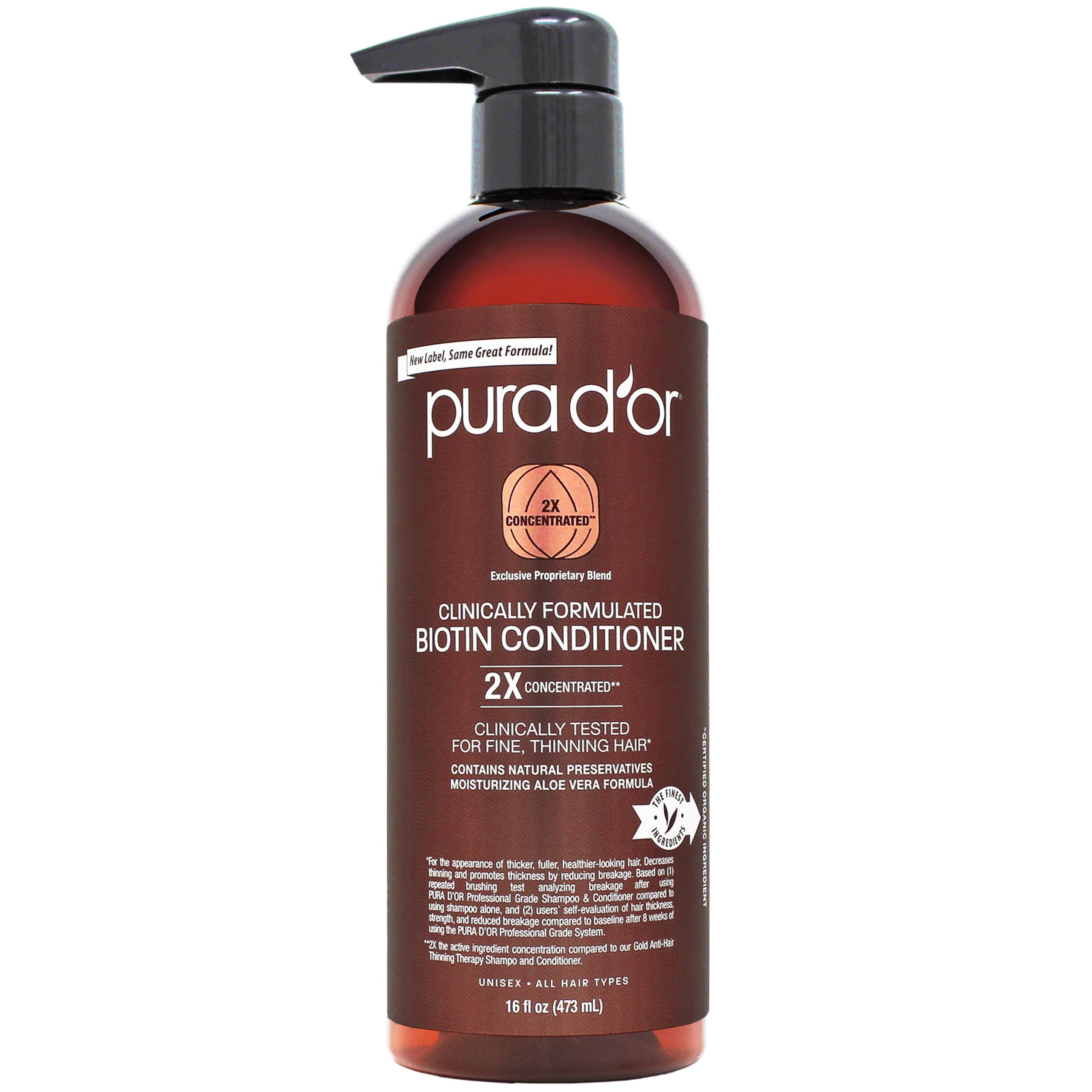 PURA D'OR biotin conditioner bottle for thicker, healthier-looking hair.