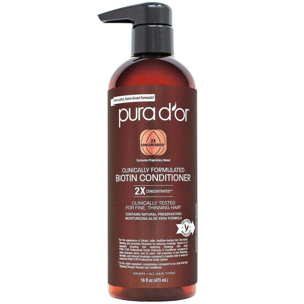 PURA D'OR biotin conditioner bottle for thicker, healthier-looking hair.