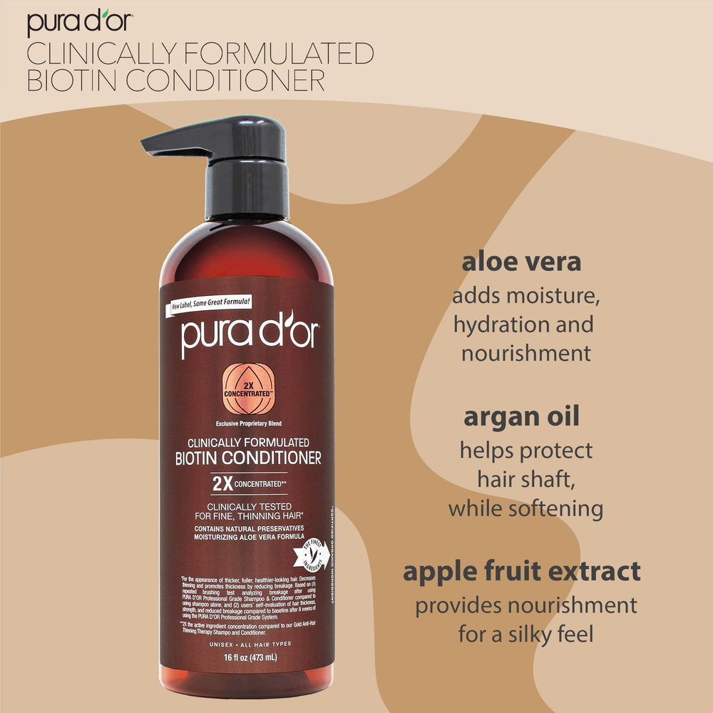 PURA D'OR conditioner label close-up highlighting organic ingredients and no sulfates.