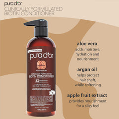PURA D'OR conditioner label close-up highlighting organic ingredients and no sulfates.