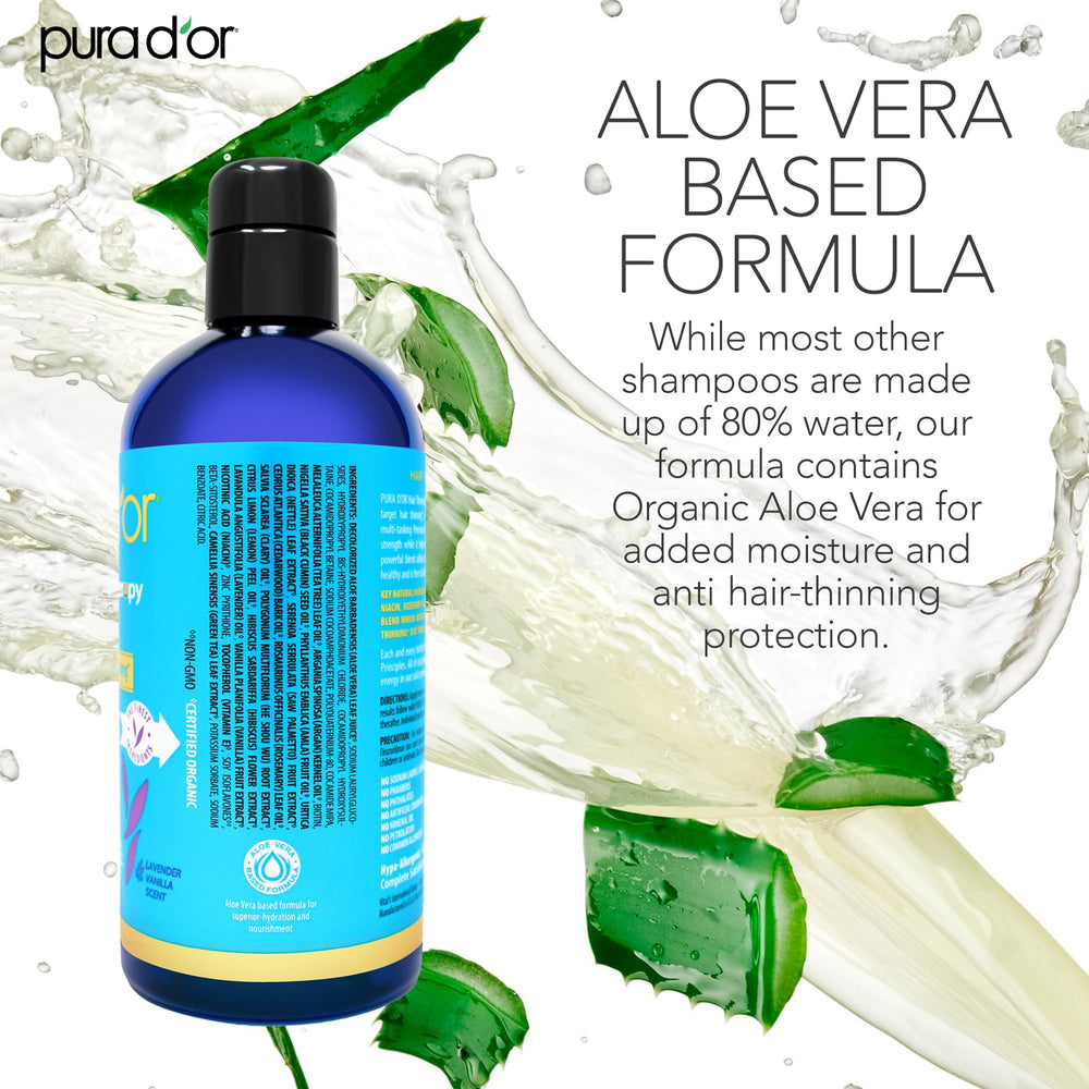 PURA D'OR color-safe shampoo label highlights suitability for color-treated hair.