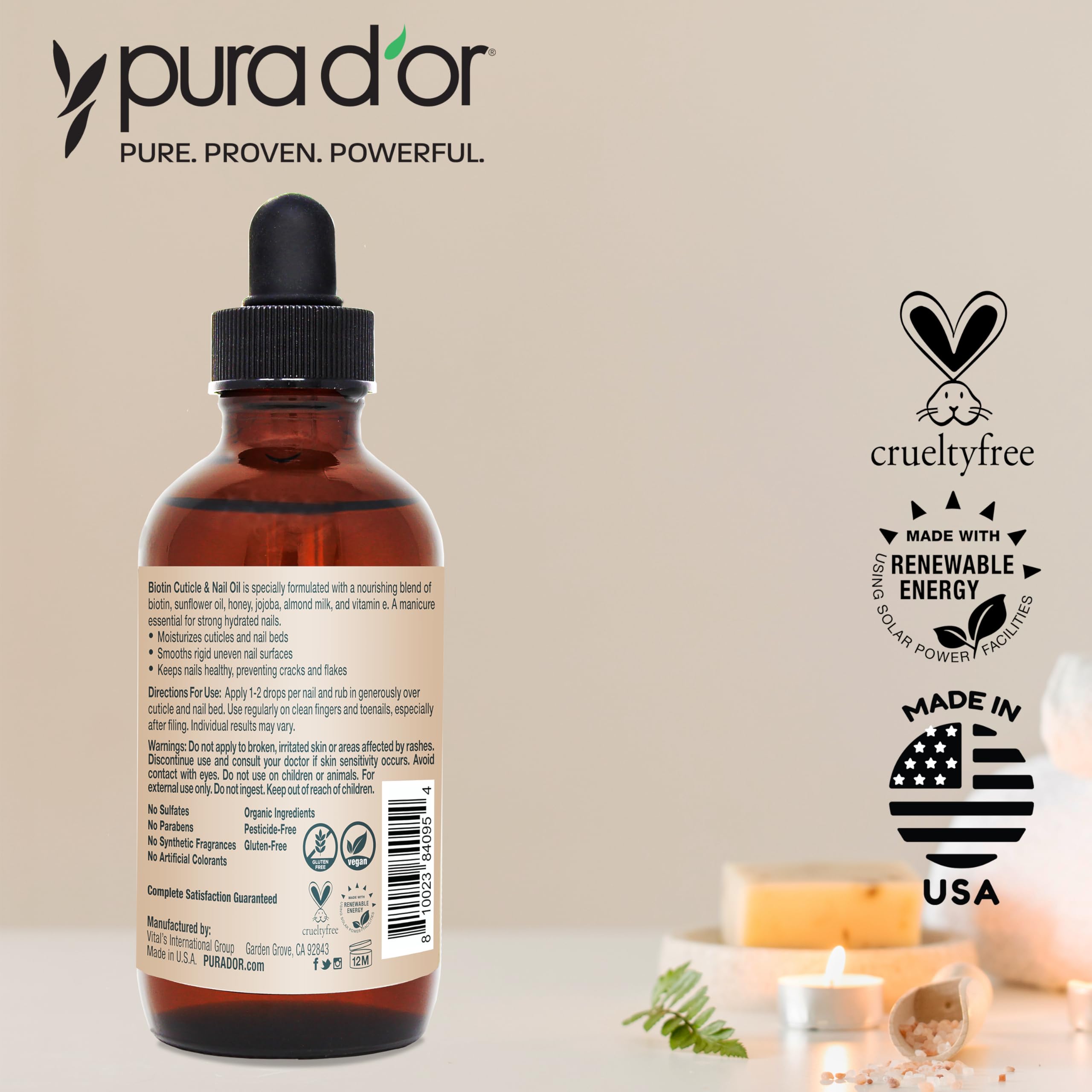 PURA D'OR cuticle oil post-manicure for moisturized, crack-free cuticles.