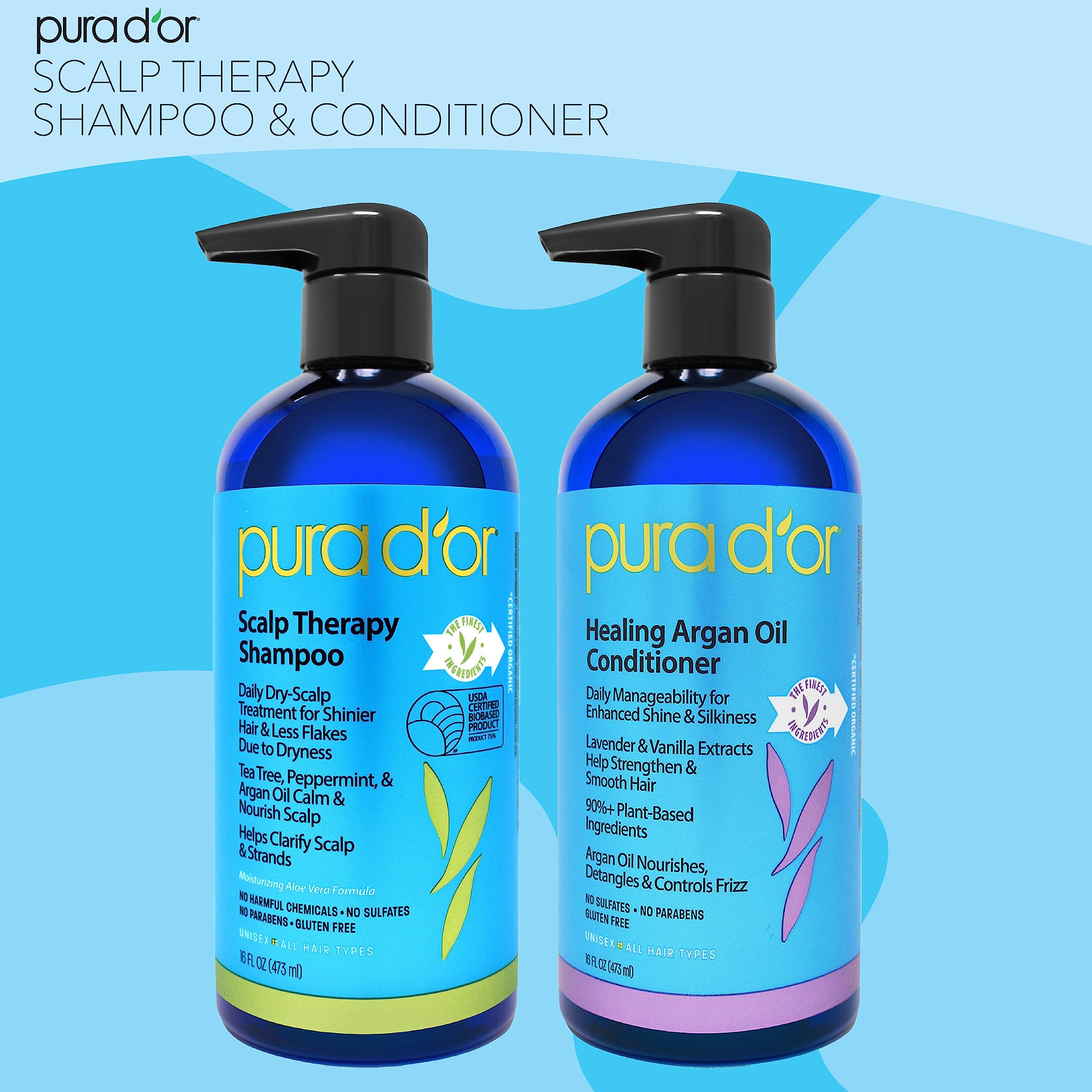 PURA D'OR dry scalp relief application demonstrates moisturizing care.