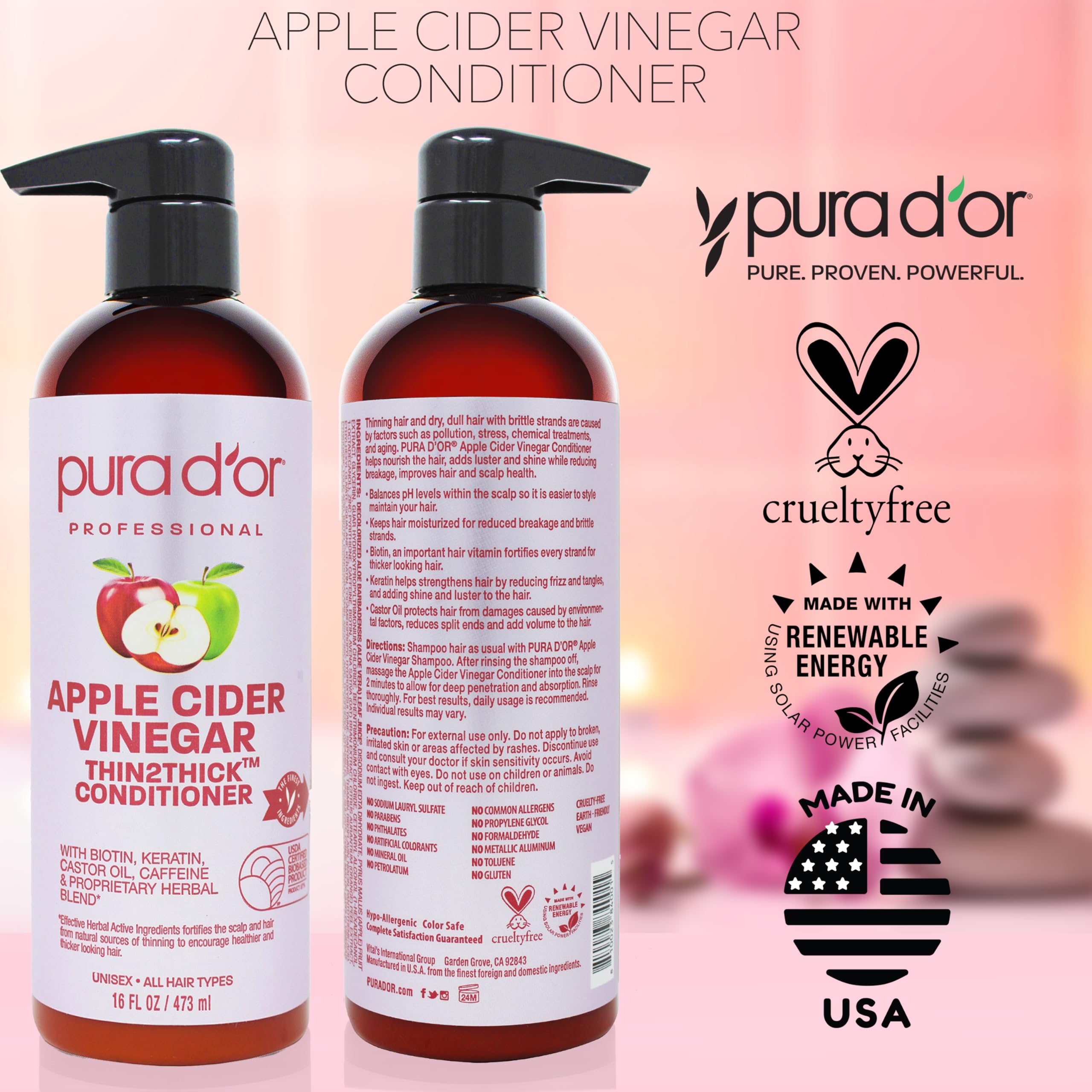 PURA D'OR conditioner application in shower scene conveys moisture and manageability.