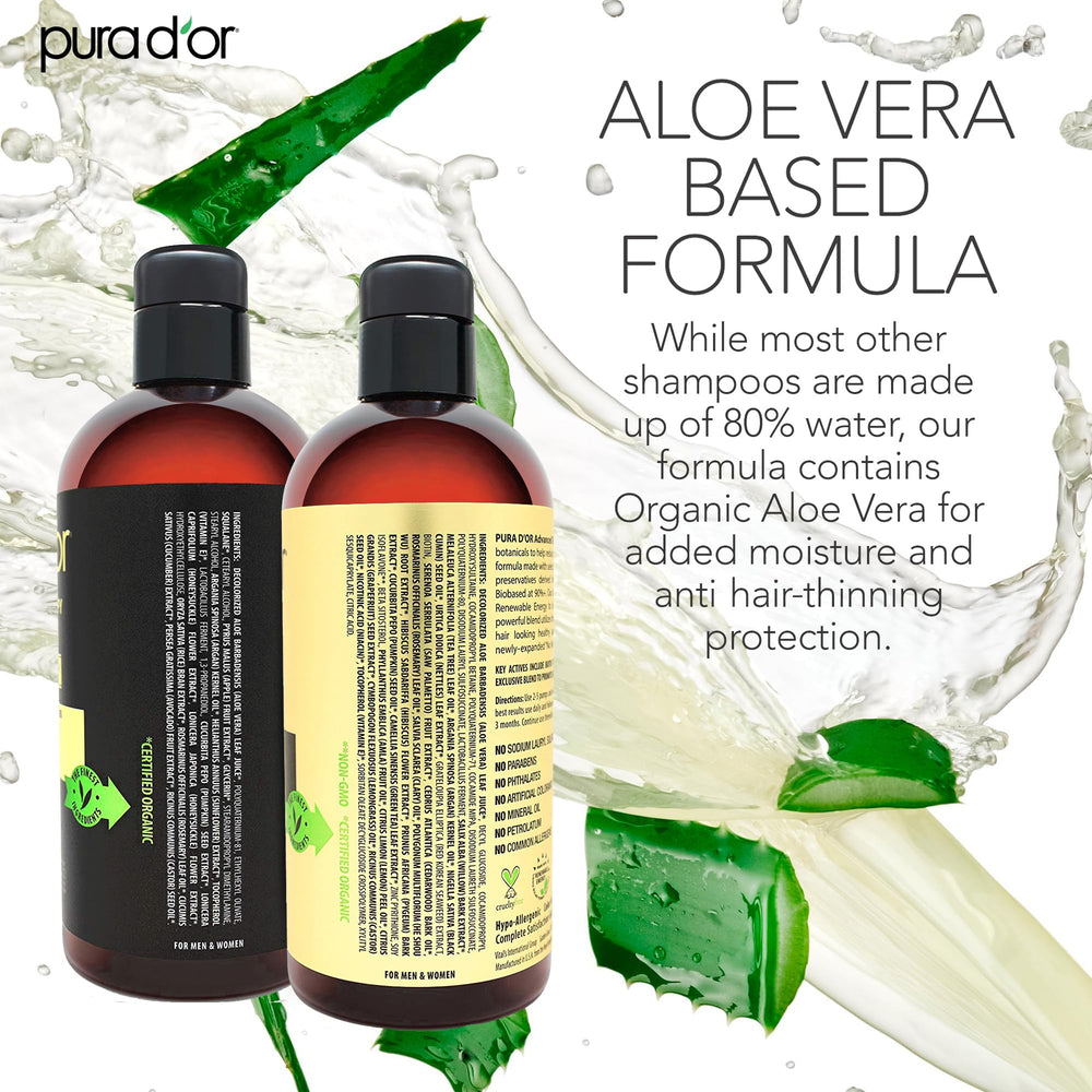 PURA D'OR Herbal blend label highlights 17 active ingredients for scalp health