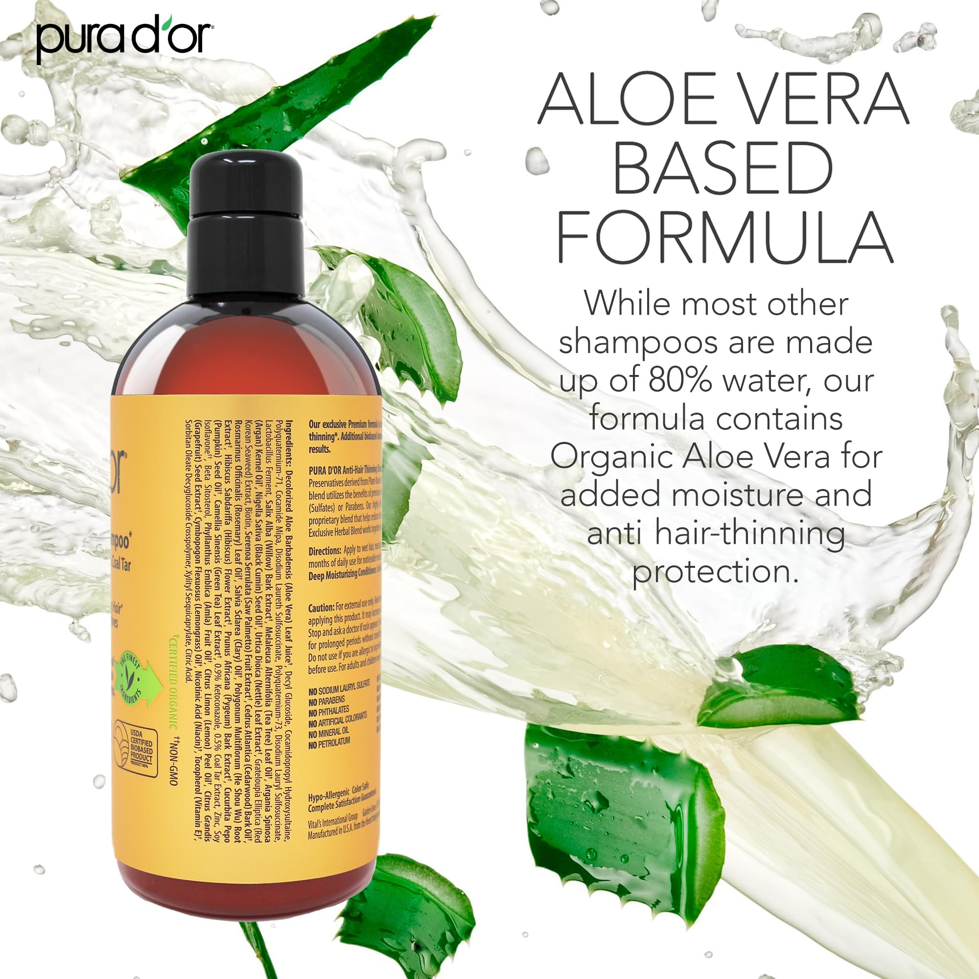 PURA D'OR MD sulfate-free label emphasizing gentle cleansing