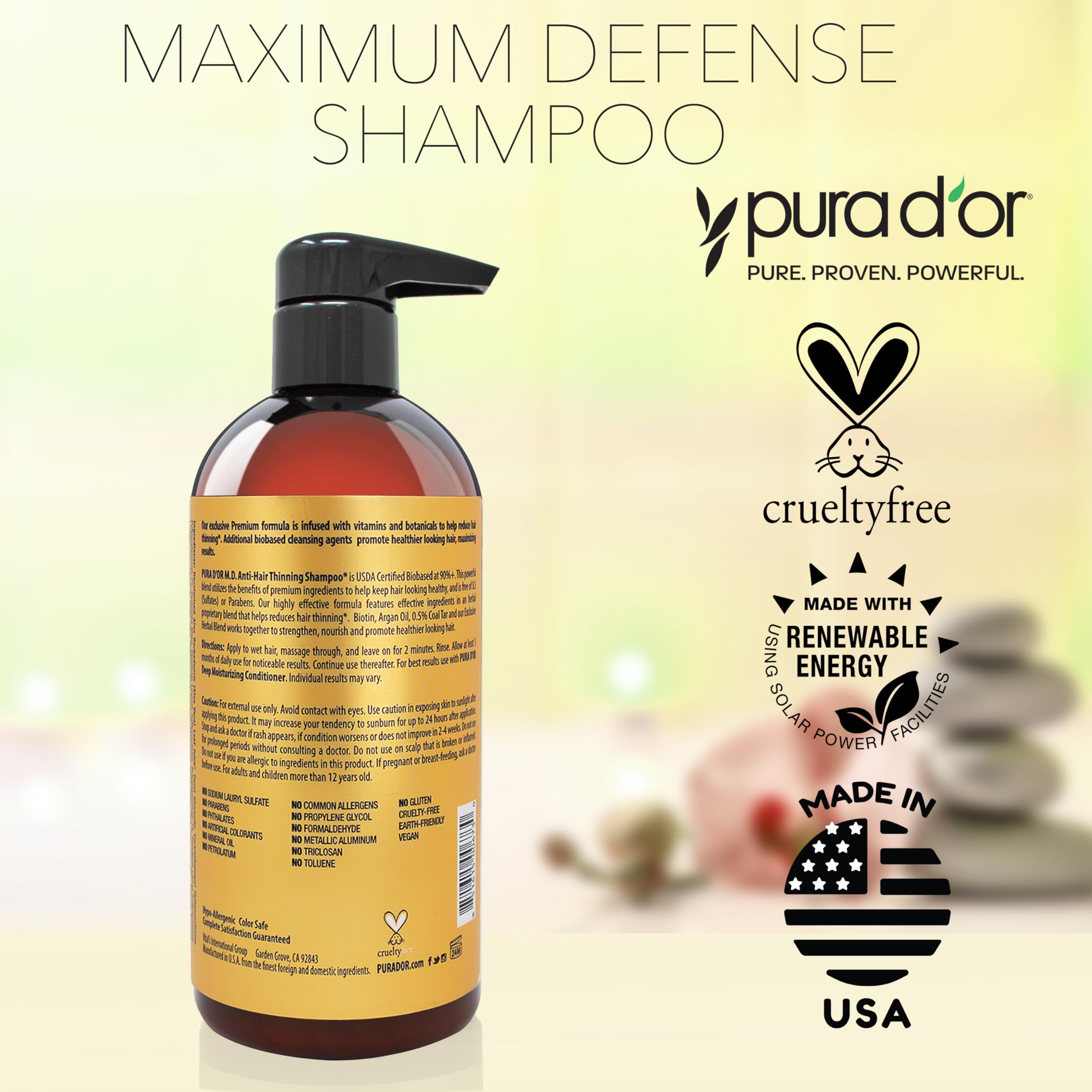 PURA D'OR MD USA-made renewable-energy facility badge indicating quality