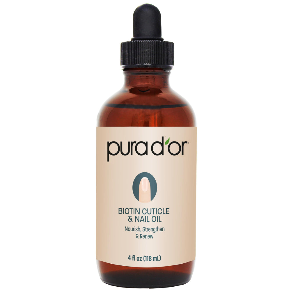 PURA D'OR nail cuticle oil bottle with dropper for daily hydrating treatment and stronger nails.