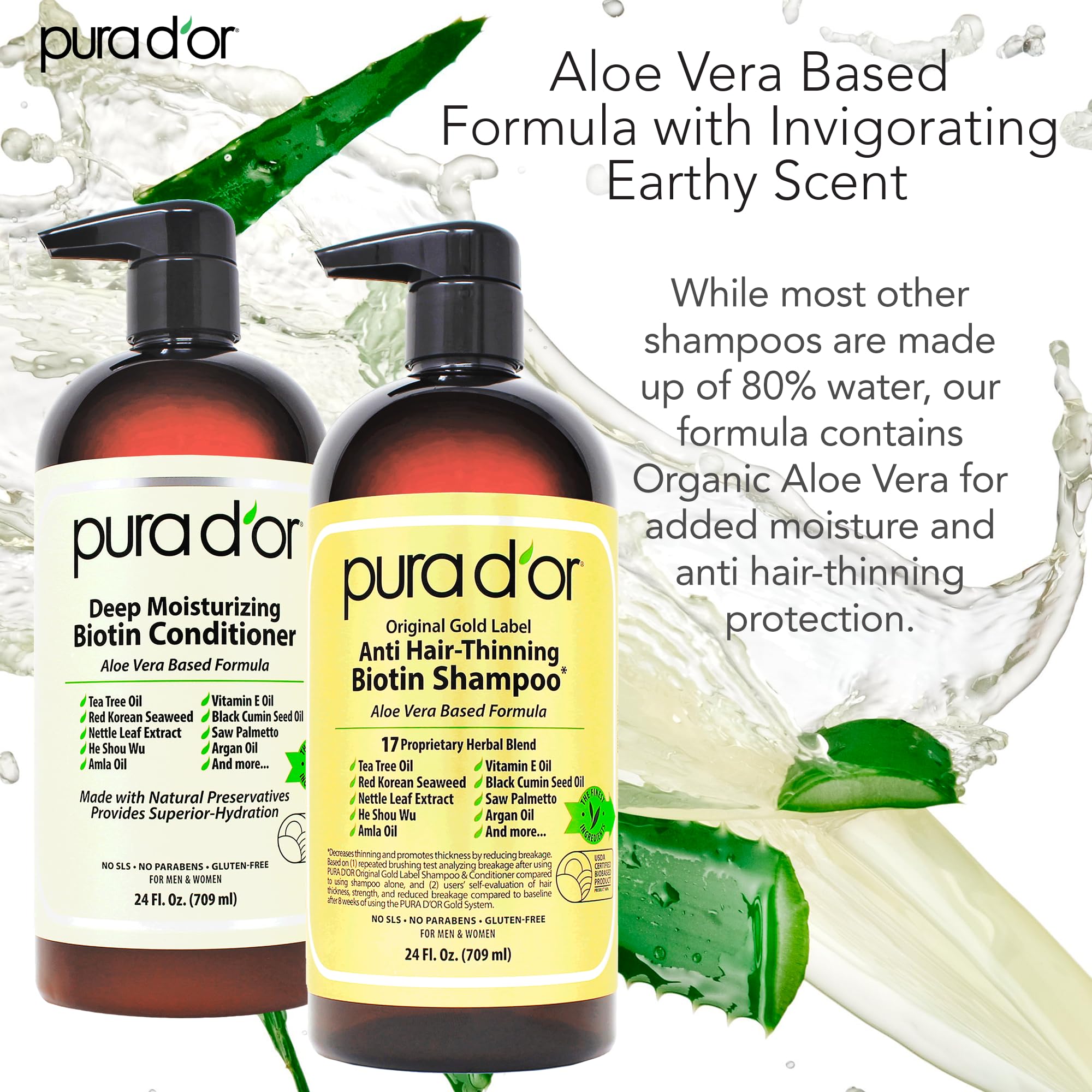 PURA D'OR natural argan oil and rosemary ingredients closeup for nourishing scalp care