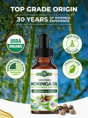 PURA VIDA MORINGA OIL pump-application demonstrates easy dosing for skin and hair routines