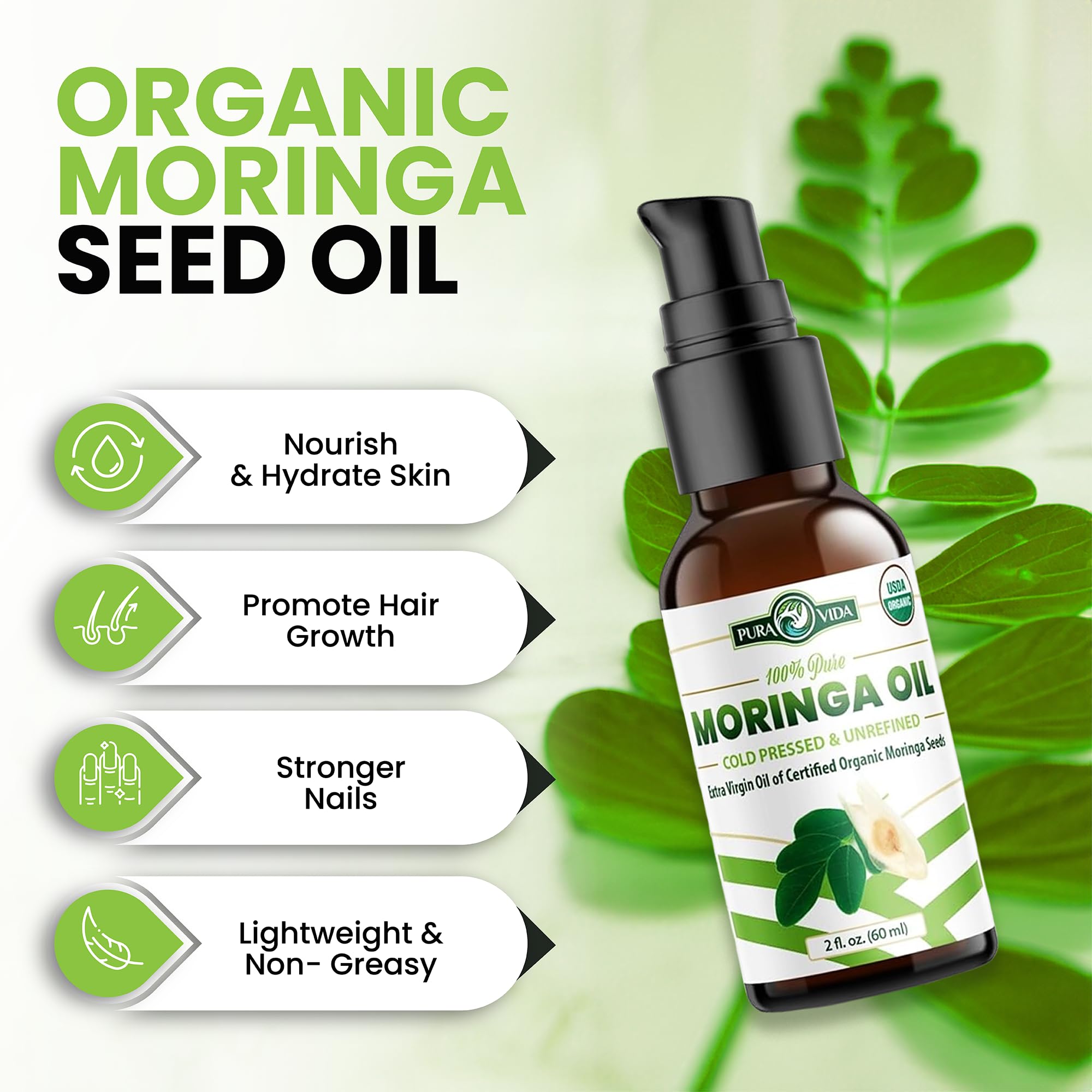 PURA VIDA MORINGA OIL skin-drops captures hydrating, lightweight skin nourishment
