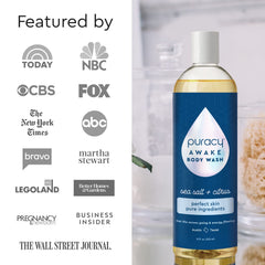 Puracy Body Wash citrus-sea salt aroma for an energizing shower experience.