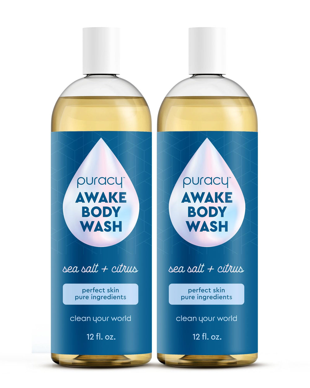 Puracy Body Wash bottle front with citrus scent for gentle daily cleansing.