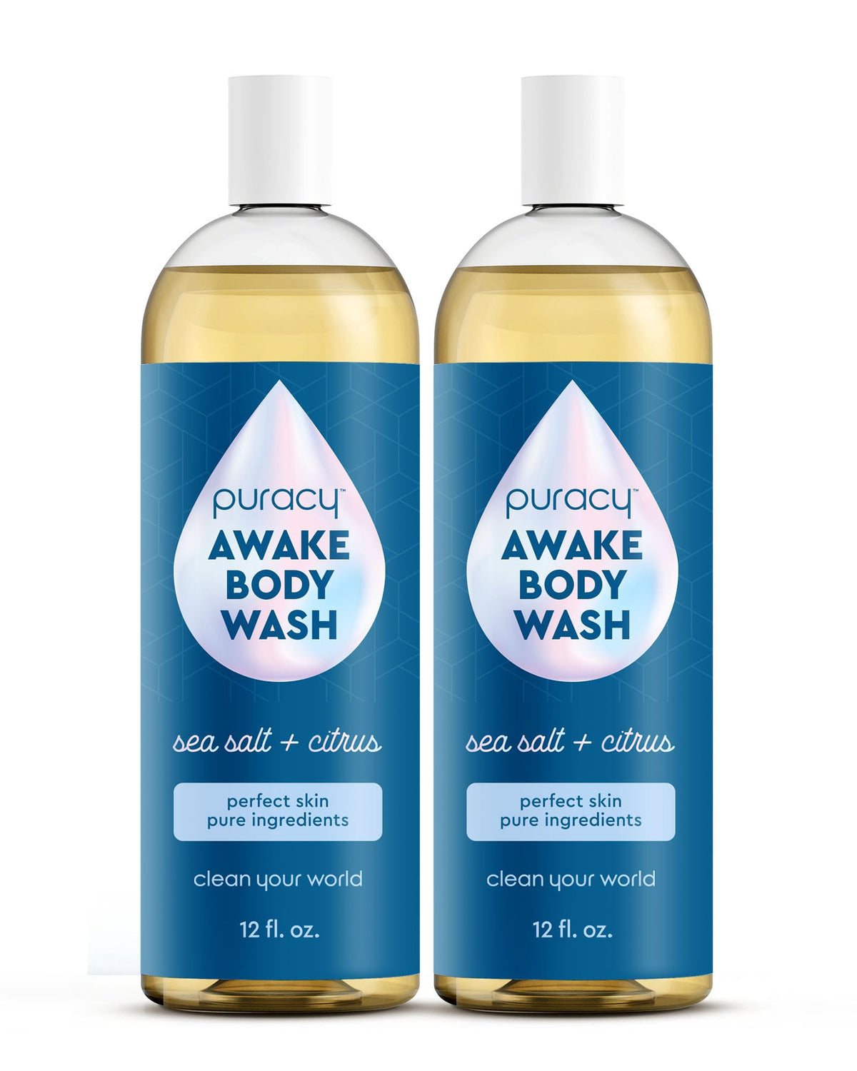 Puracy Body Wash bottle front with citrus scent for gentle daily cleansing.