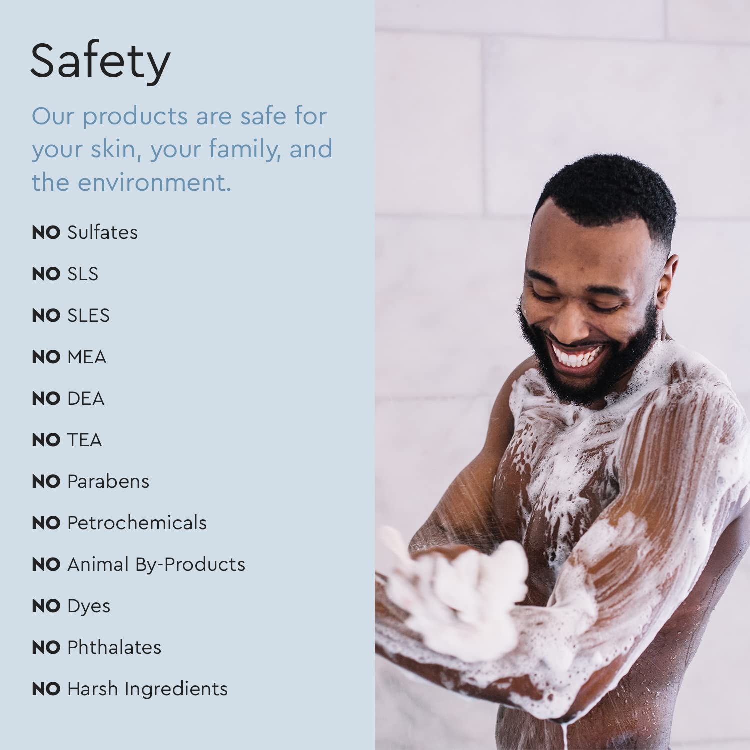 Puracy Body Wash family-use image indicates hypoallergenic, gluten-free formula for all.
