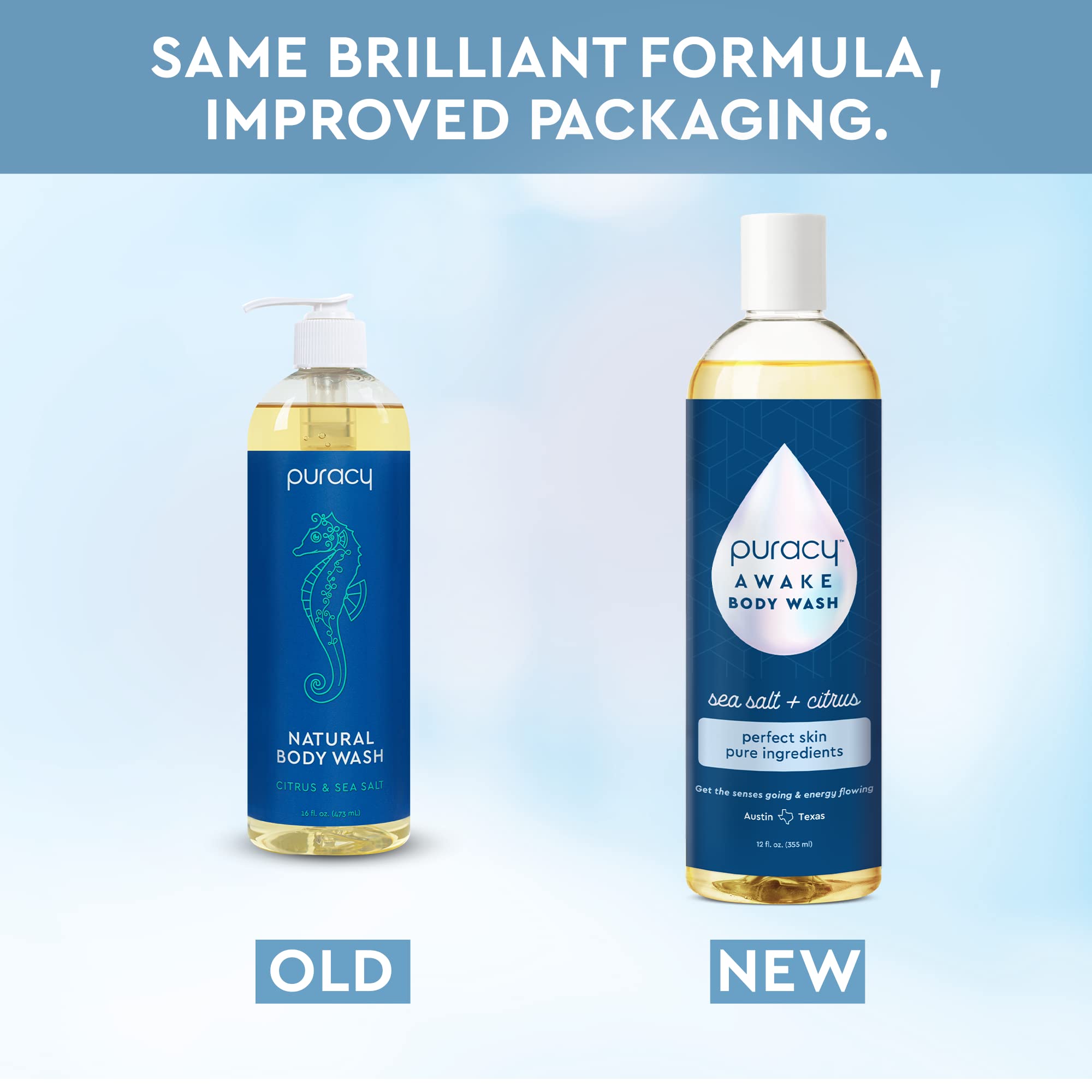 Puracy Body Wash ingredients label emphasizes 98.6% plant-powered formula.