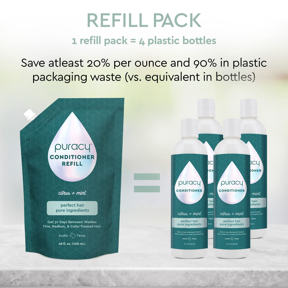 Puracy 48oz packaging shown for long-lasting, economical hair care.