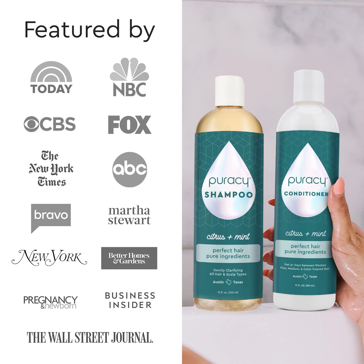 Puracy conditioner after-use closeup shows smooth, silky texture.