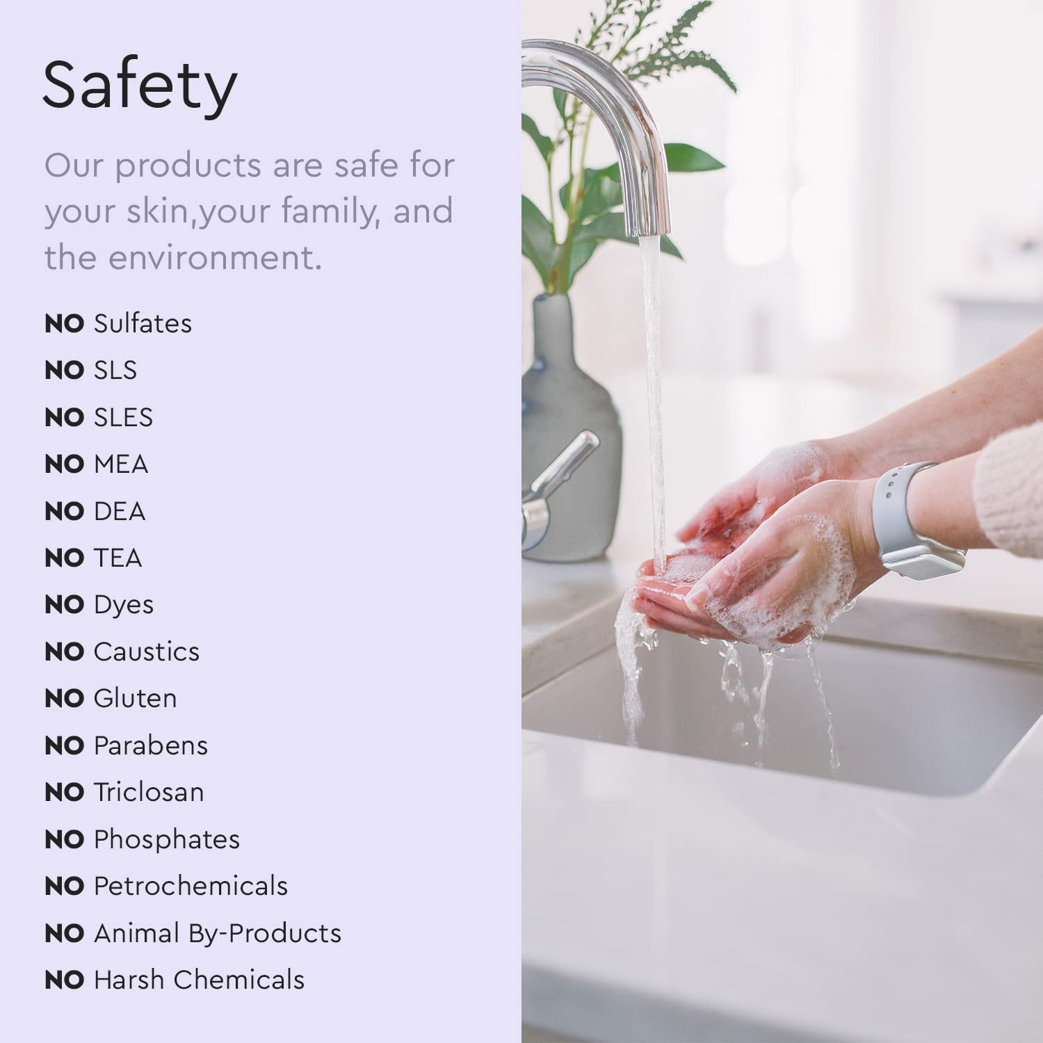 Puracy foaming-hand-soap lavender-vanilla-bubbles-shower-sink shows versatile use in kitchen or bath